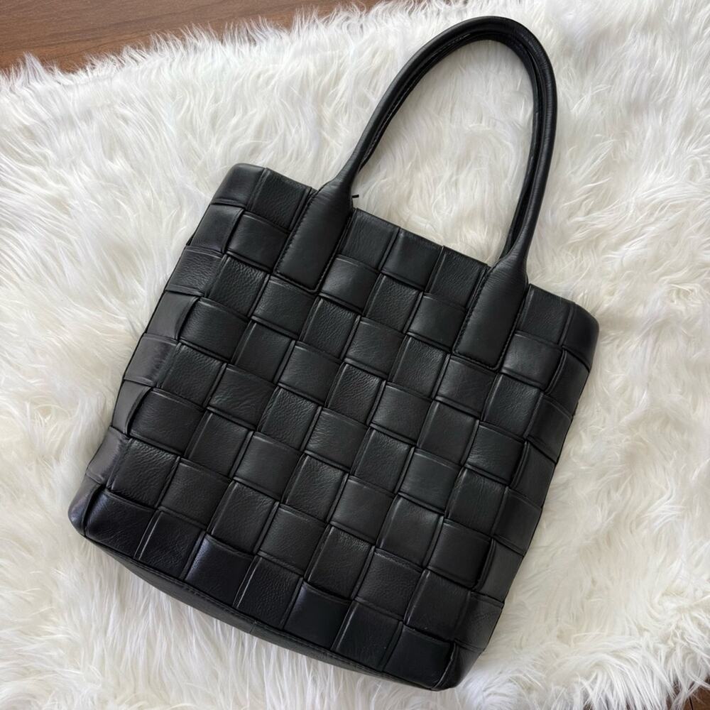 Unbranded | India Black Genuine Leather Zipper Woven Tote Bag Shoulder Purse